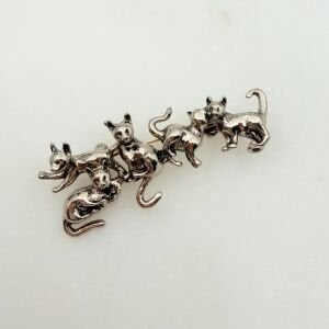 Gümüş Kedi Ailesi Broş