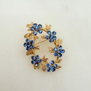Mavi Taşlı Çiçek Broş