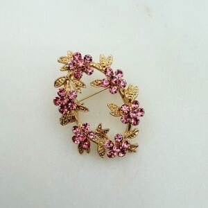 Pembe Taşlı Çiçek Broş