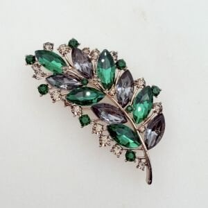 Yeşil Kristal Taşlı Yaprak Broş