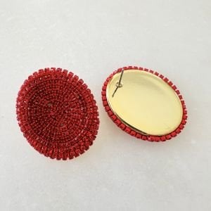 Kırmızı Taşlı Oval Küpe