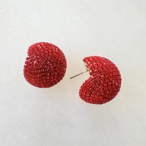Kırmızı Taşlı Top Küpe