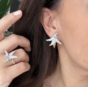 Altın Kaplama Marka Model Taşlı Kuş Küpe