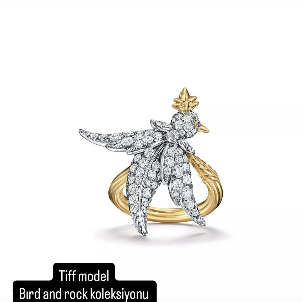 Altın Kaplama Marka Model Taşlı Kuş Yüzük