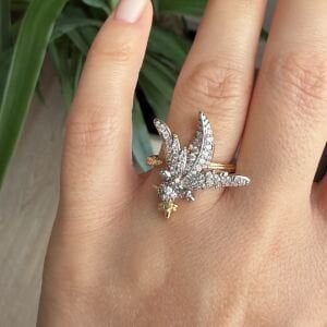 Altın Kaplama Marka Model Taşlı Kuş Yüzük