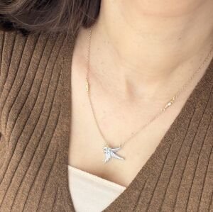 Altın Kaplama Marka Model Taşlı Kuş Kolye