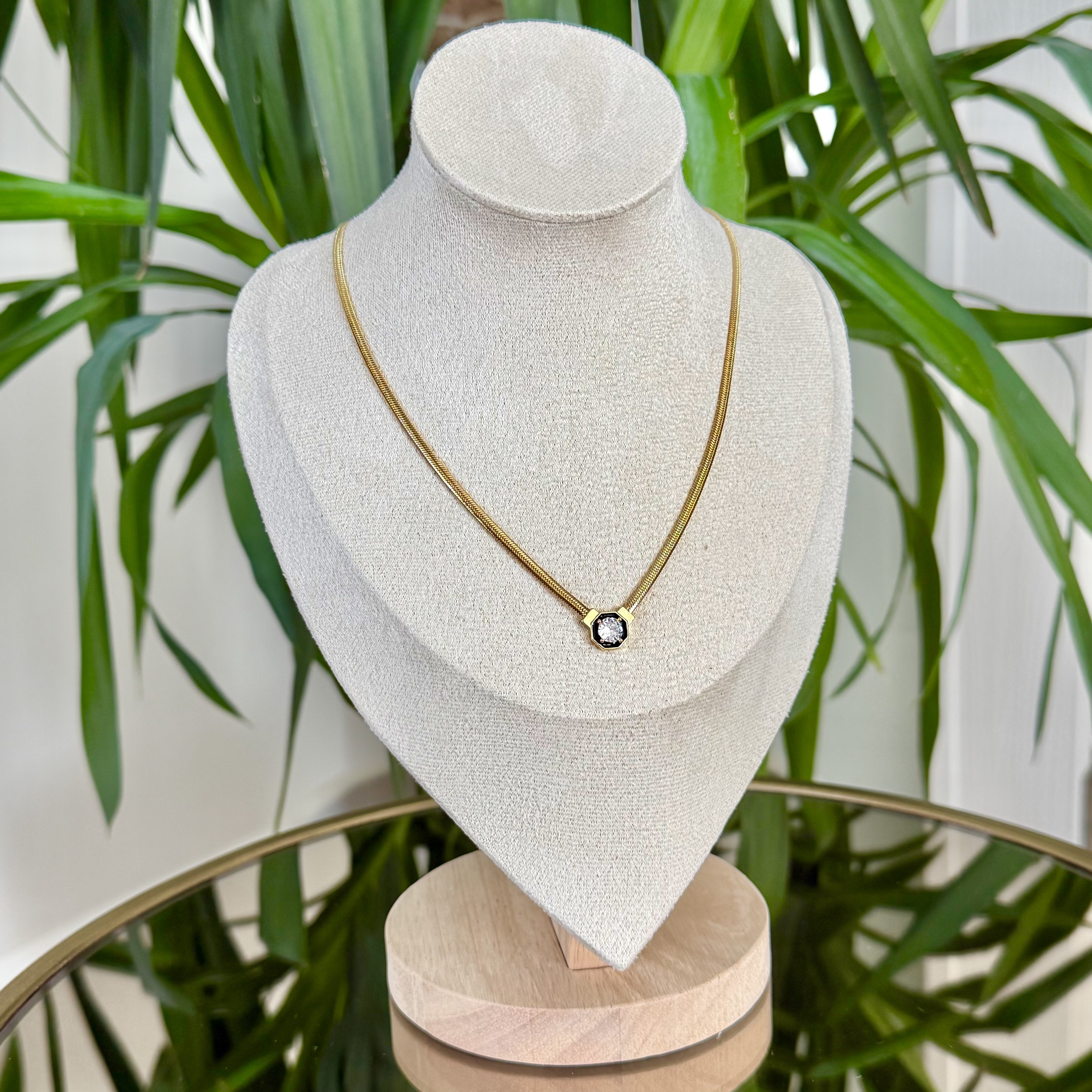 Altın Kaplama Siyah Mineli Taşlı İtalyan Zincir Kolye