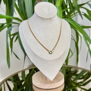 Altın Kaplama Siyah Mineli Taşlı İtalyan Zincir Kolye