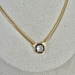 Altın Kaplama Siyah Mineli Taşlı İtalyan Zincir Kolye