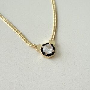 Altın Kaplama Siyah Mineli Taşlı İtalyan Zincir Kolye