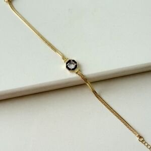 Altın Kaplama Siyah Mineli Taşlı İtalyan Zincir Bileklik