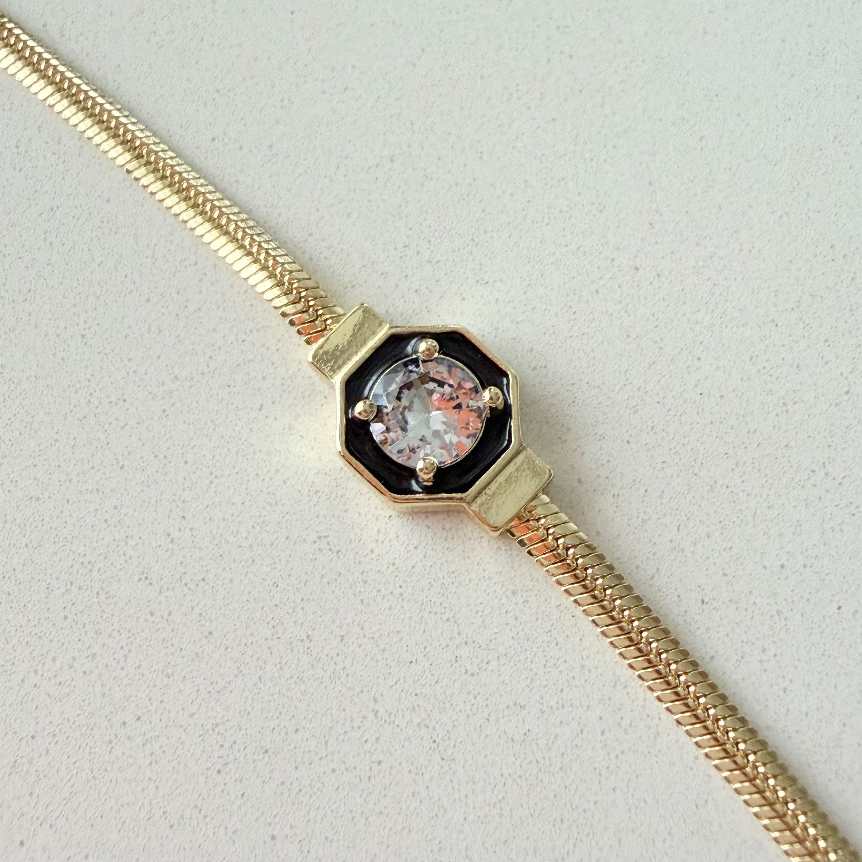 Altın Kaplama Siyah Mineli Taşlı İtalyan Zincir Bileklik