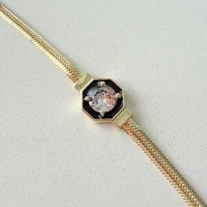 Altın Kaplama Siyah Mineli Taşlı İtalyan Zincir Bileklik