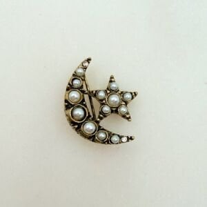 İnci Detaylı İnce Ay Yıldız Broş