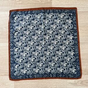 Kahverengi Lacivert Şal Desenli Pamuklu Şal 70*70cm