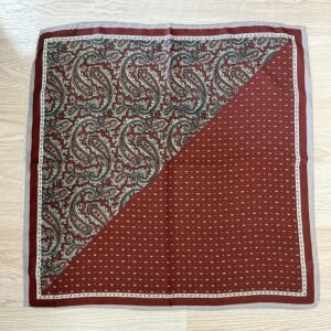 Etnik Desenli Çift Renkli Gri-Bordo Pamuklu Şal 70*70cm