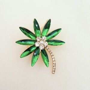 Yeşil Kristal Taşlı Çiçek Broş