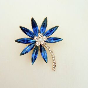 Mavi Kristal Taşlı Çiçek Broş