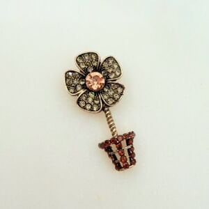 Bronz Saksıda Gri Taşlı Papatya Broş