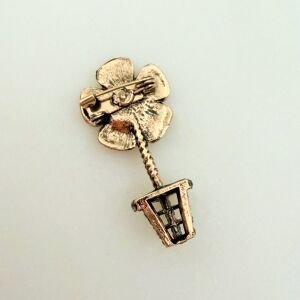 Bronz Saksıda Pembe Taşlı Papatya Broş