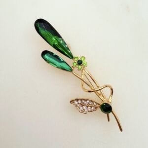 Yeşil Kristal Taşlı Tomurcuk Broş