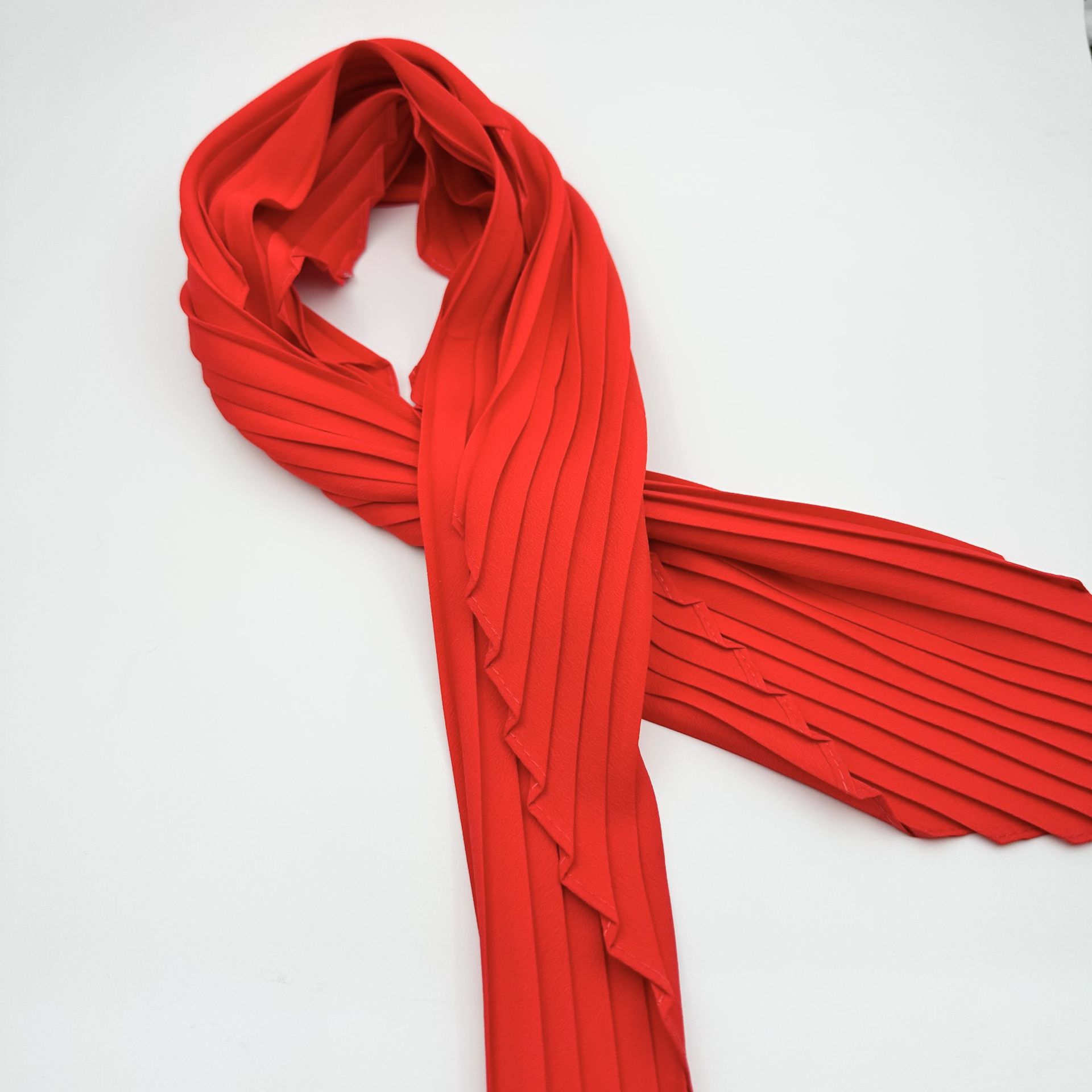 Kırmızı Pliseli İpek Saten Fular