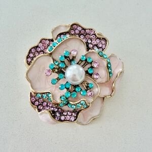 Mine ve Taş Detaylı Pembe Gül Broş