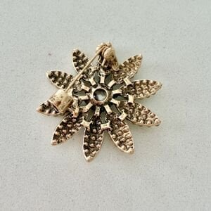 Ortası Gri Taşlı Vintage Çiçek Broş