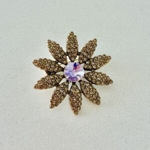 Ortası Lila Taşlı Vintage Çiçek Broş
