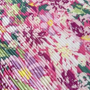İpek Saten Pembe Çiçekli Pliseli Fular (70*70cm)