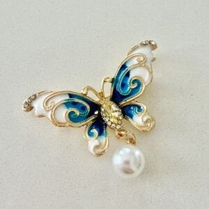 İnci Detaylı Mineli Kelebek Broş
