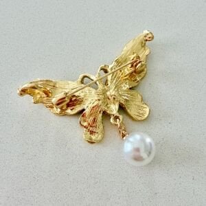 İnci Detaylı Mineli Kelebek Broş