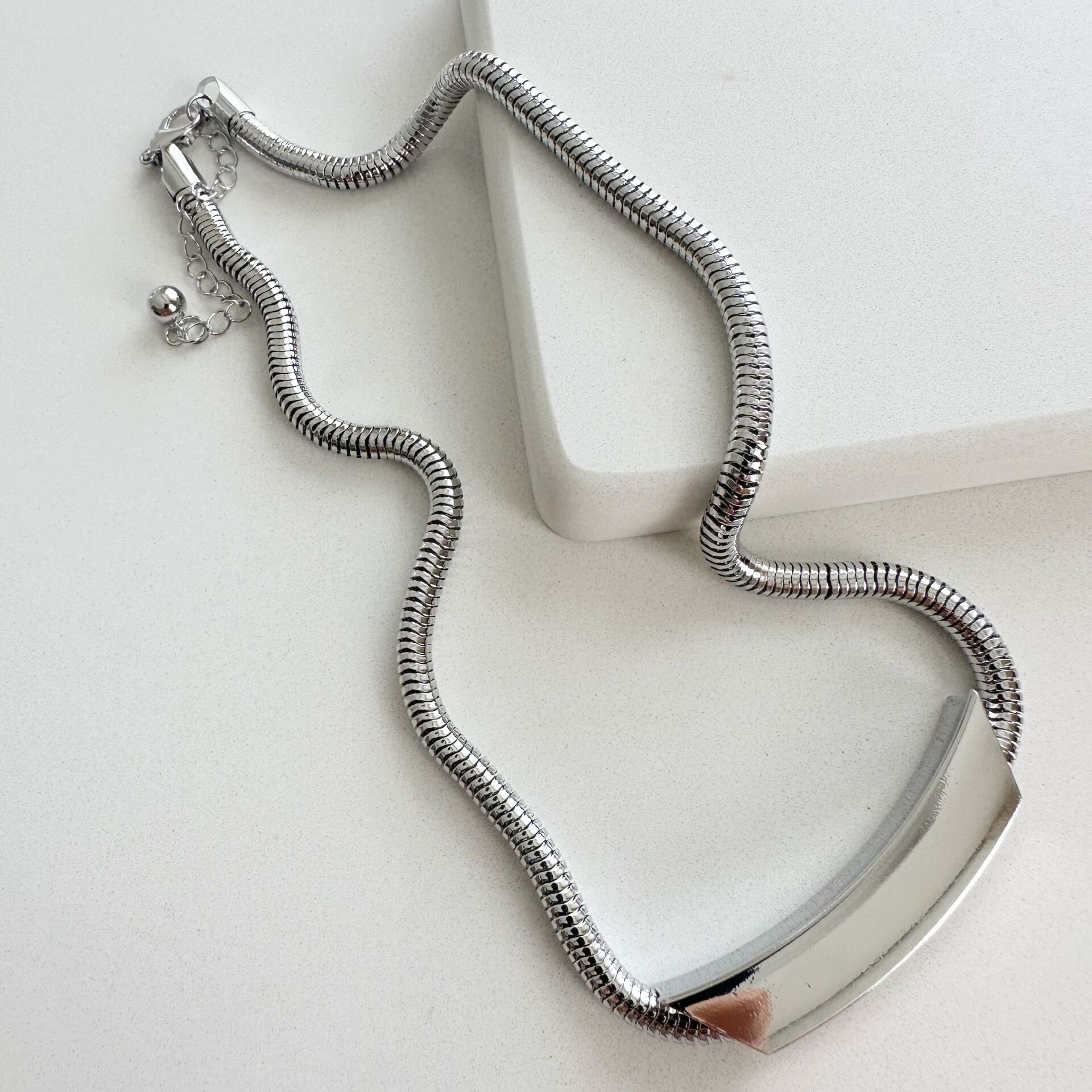 Özel Seti Plaka Uçlu Kolye Silver -52cm-