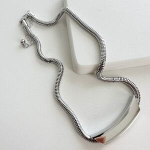 Özel Seti Plaka Uçlu Kolye Silver -52cm-