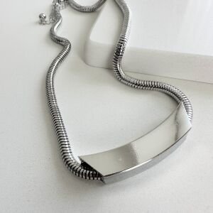 Özel Seti Plaka Uçlu Kolye Silver -52cm-