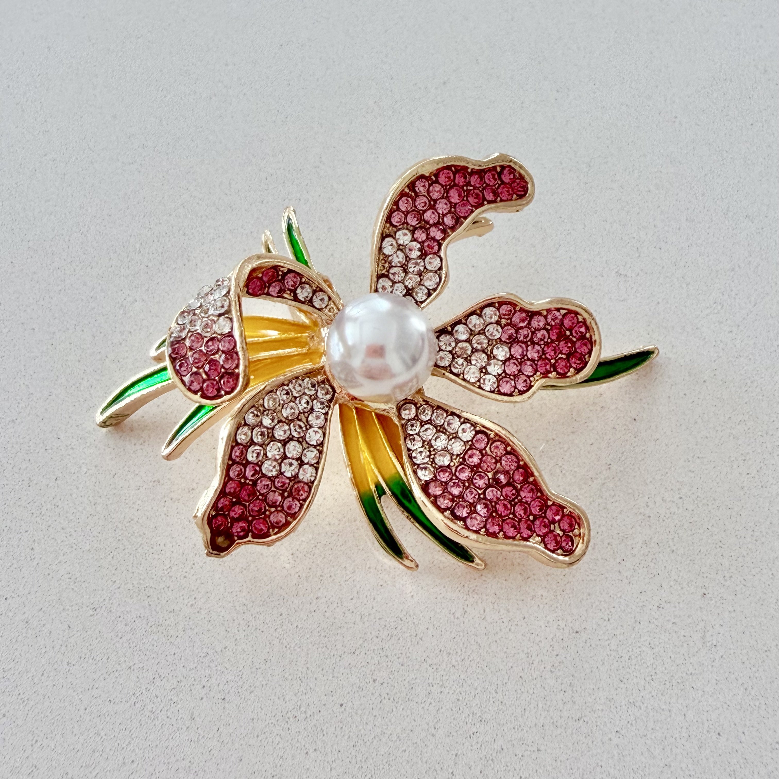 Pembe Taşlı Orkide Broş