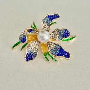 Mavi Taşlı Orkide Broş