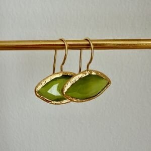 Altın Kaplama Badem Form Kedi Gözü Taşlı Küpe