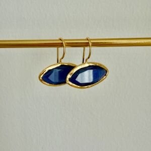 Altın Kaplama Badem Form Kedi Gözü Taşlı Küpe