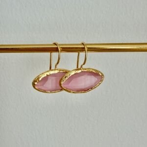 Altın Kaplama Badem Form Kedi Gözü Taşlı Küpe