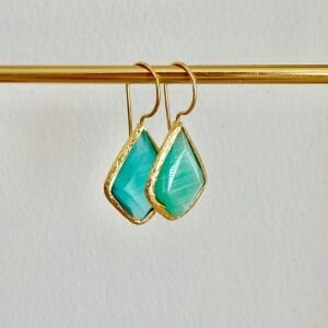 Altın Kaplama Üçgen Form Kedi Gözü Taşlı Küpe