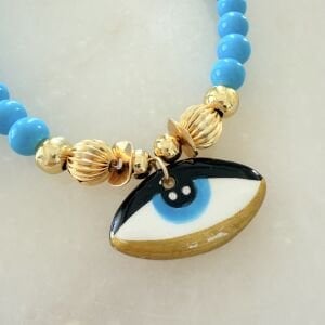 Porselen Göz Figürlü Doğal Taş Kolye (45cm)