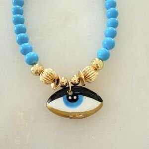 Porselen Göz Figürlü Doğal Taş Kolye (45cm)