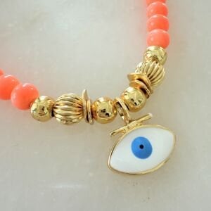 Turuncu Doğal Taş Göz Figürlü Kolye (45cm)