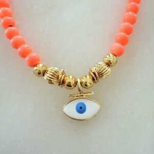 Turuncu Doğal Taş Göz Figürlü Kolye (45cm)