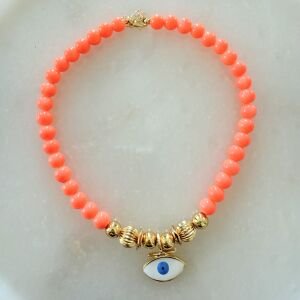 Turuncu Doğal Taş Göz Figürlü Kolye (45cm)