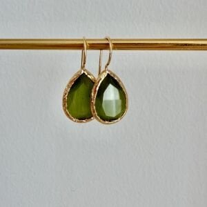 Altın Kaplama Damla Formda Kedigözü Taşlı Küpe