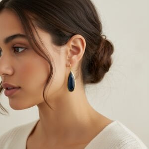 Altın Kaplama Uzun Formda Damla Kedigözü Taşlı Küpe