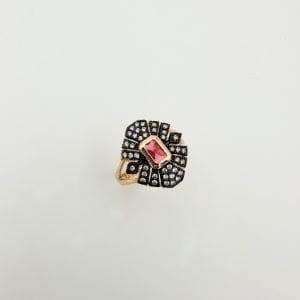 Özel Seri Vintage Pembe Taşlı Elmas Montör Yüzük