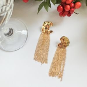 Plaka Zincir Sallantılı Küpe (gold)